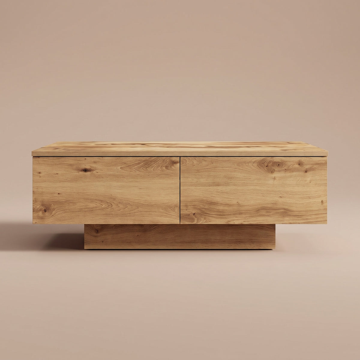 Table avec rangement Alcova, chêne artisanal – vue de face #Couleur_Chêne artisanal