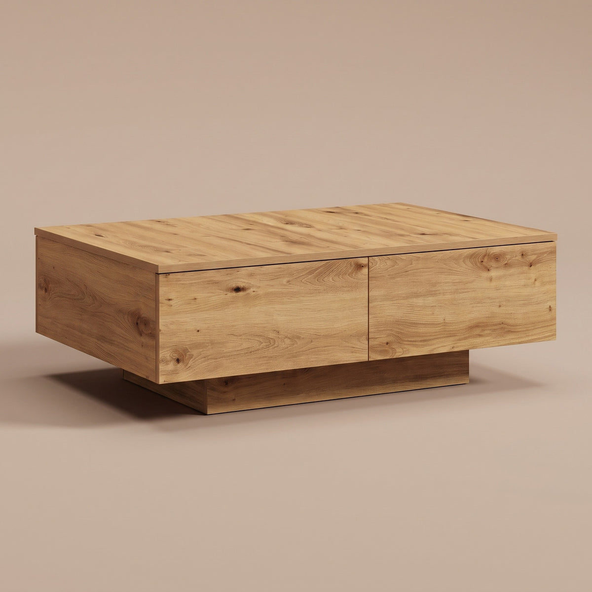 Table avec rangement Alcova, chêne artisanal – vue trois quarts #Couleur_Chêne artisanal