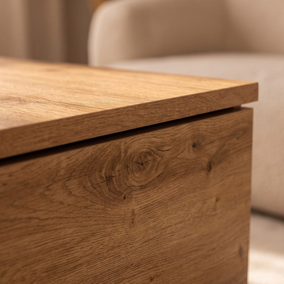 Table avec rangement Alcova, chêne artisanal – détail de la matière #Couleur_Chêne artisanal