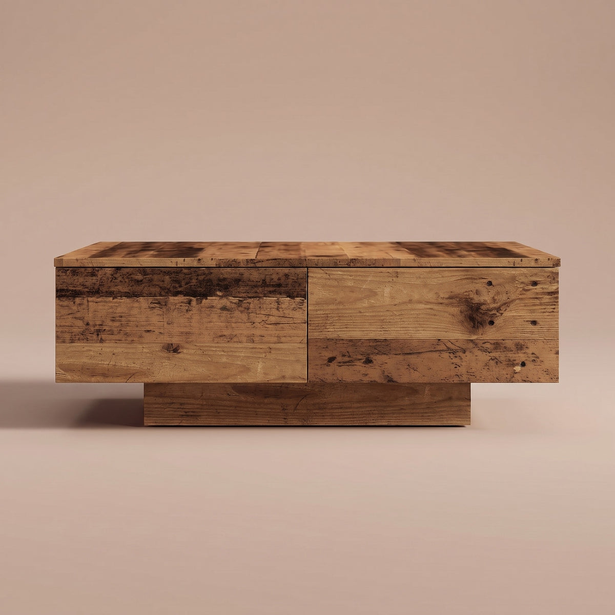Table avec rangement Alcova, vieux bois – vue de face #Couleur_Vieux bois