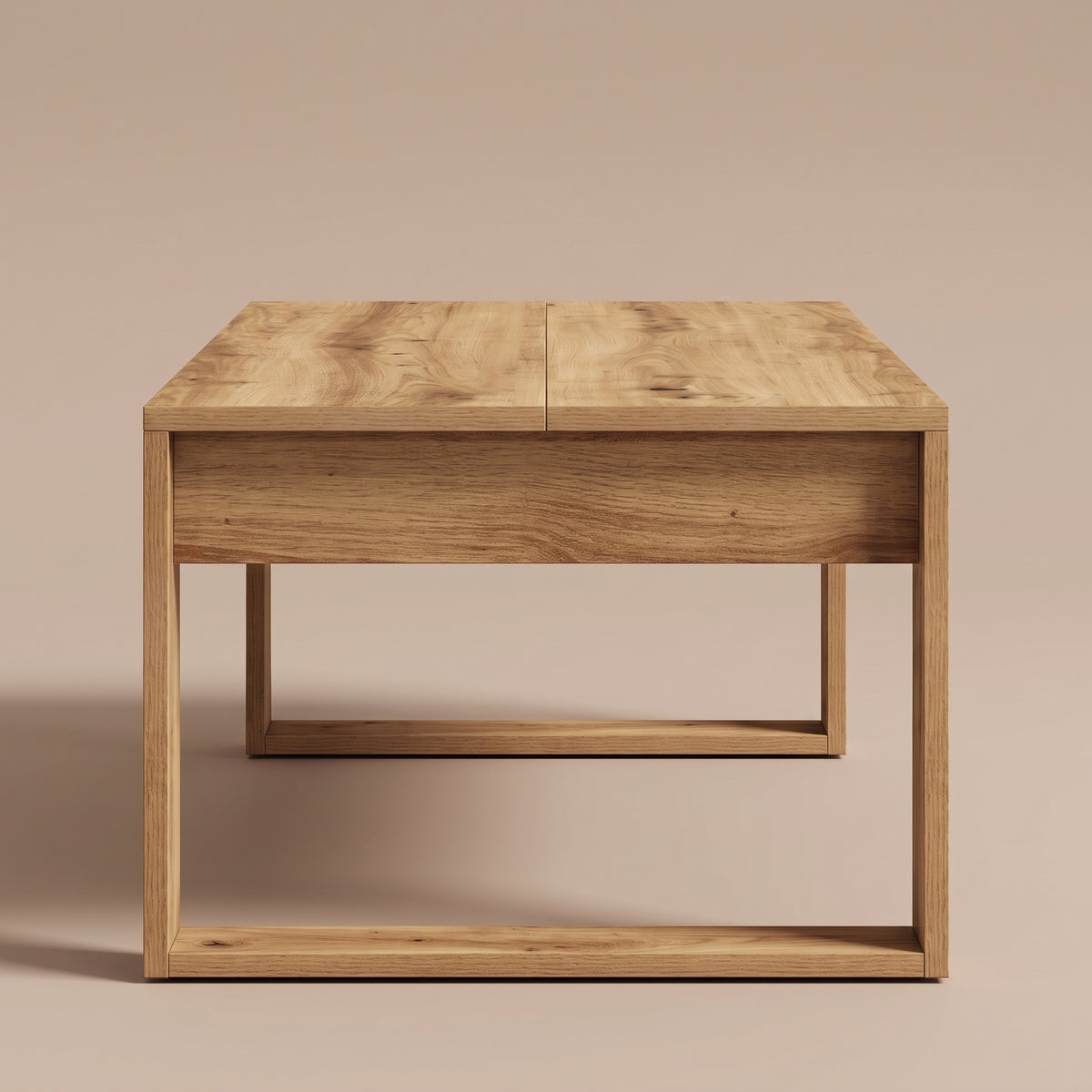 Table basse en bois Arlon, chêne artisanal, vue de face, pieds-cadres #Couleur_Chêne artisanal