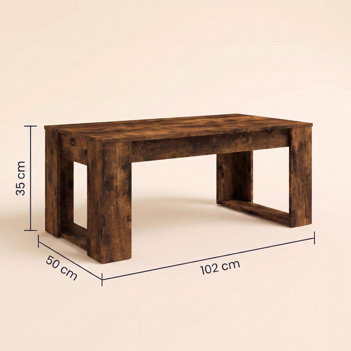 Table basse en bois Arlon, chêne fumé, dimensions 102 x 50 cm, 35 cm de haut #Couleur_Chêne fumé