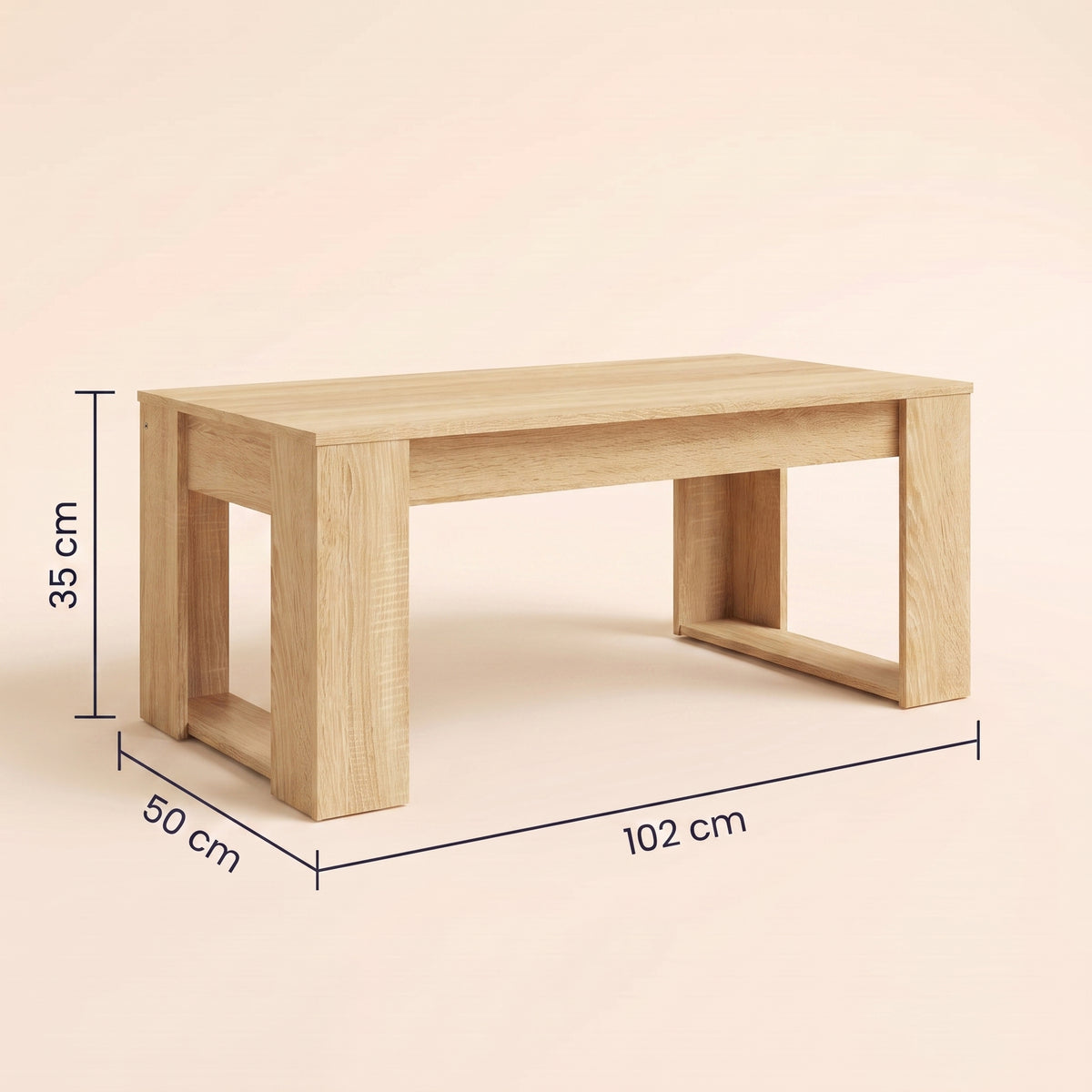 Table basse en bois Arlon, chêne sonoma, dimensions 102 x 50 cm, 35 cm de haut #Couleur_Chêne sonoma