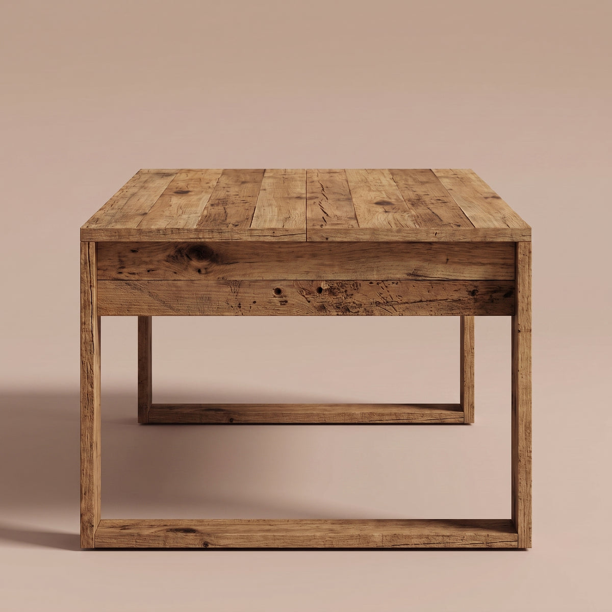 Table basse en bois Arlon, vieux bois, vue de face, pieds-cadres #Couleur_Vieux bois