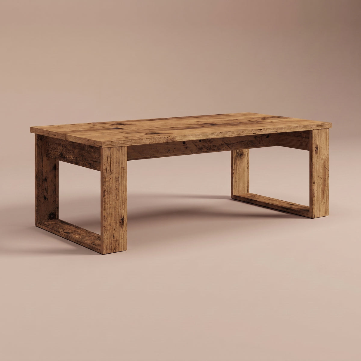 Table basse en bois Arlon, vieux bois, vue 3/4 #Couleur_Vieux bois