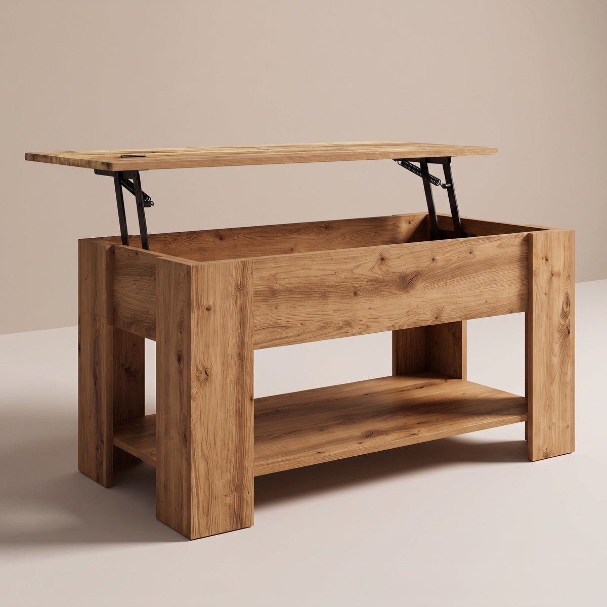Table basse relevable Aveline en chêne artisanal, plateau relevé — Maison Rovena #Dimensions_101 × 49 × 52 cm #Couleur_Chêne artisanal