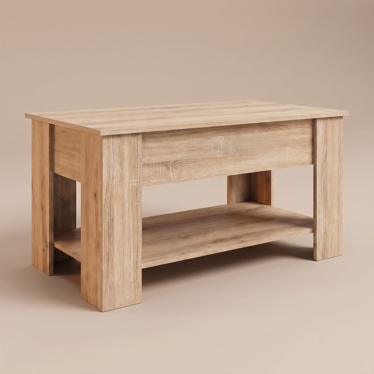 Table basse Aveline chêne Sonoma fermée, vue de trois quarts #Dimensions_101 × 49 × 52 cm #Couleur_Chêne Sonoma