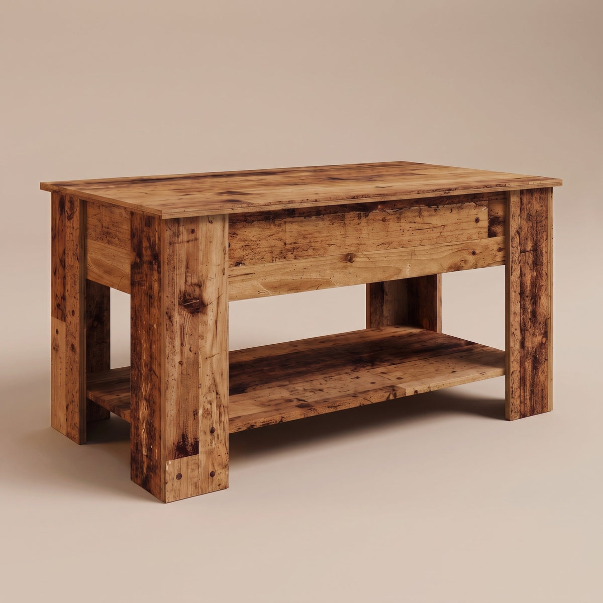 Table basse Aveline vieux bois fermée, vue de trois quarts #Dimensions_101 × 49 × 52 cm #Couleur_Vieux bois