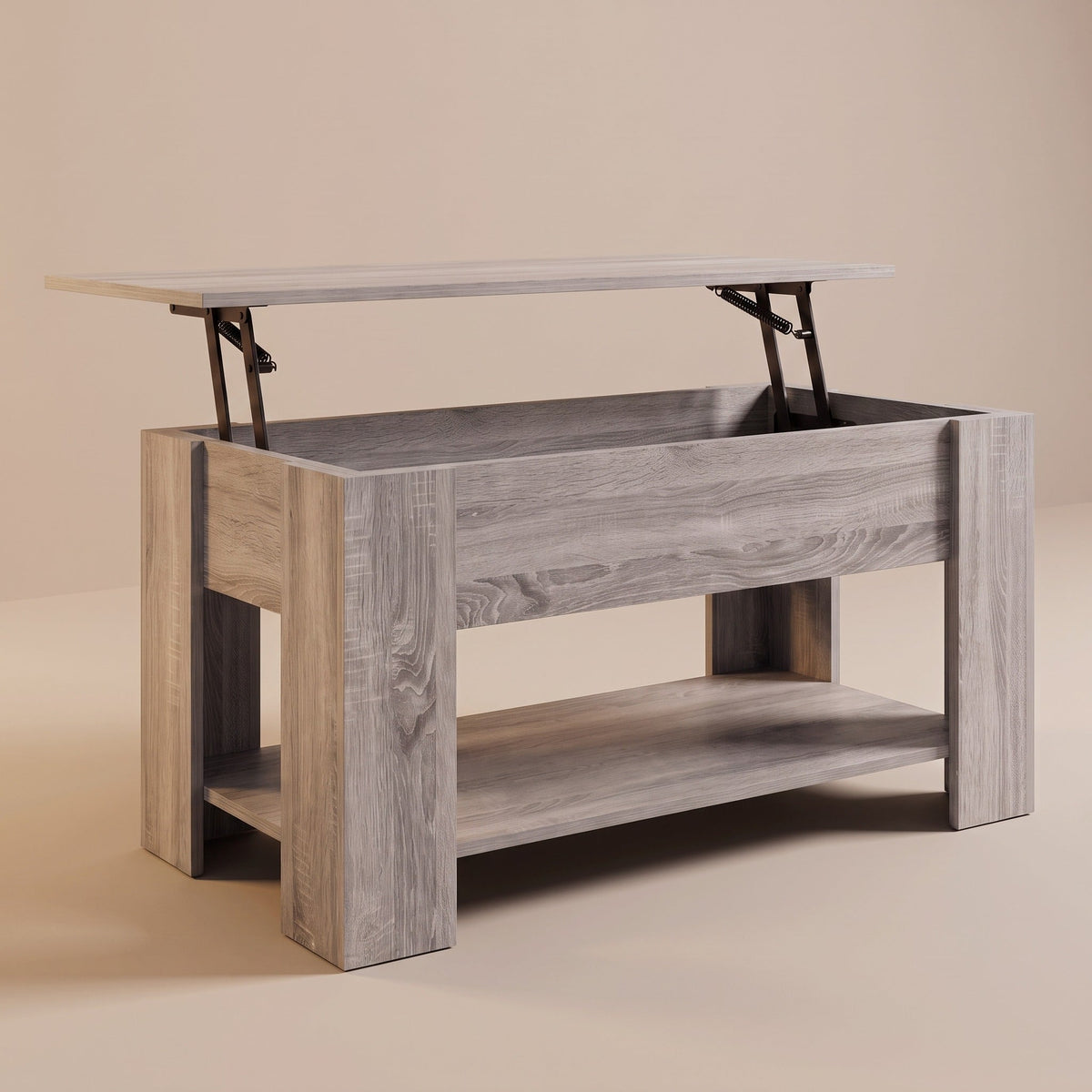 Table basse relevable Aveline en Sonoma gris, plateau relevé #Dimensions_101 × 49 × 52 cm #Couleur_Sonoma gris