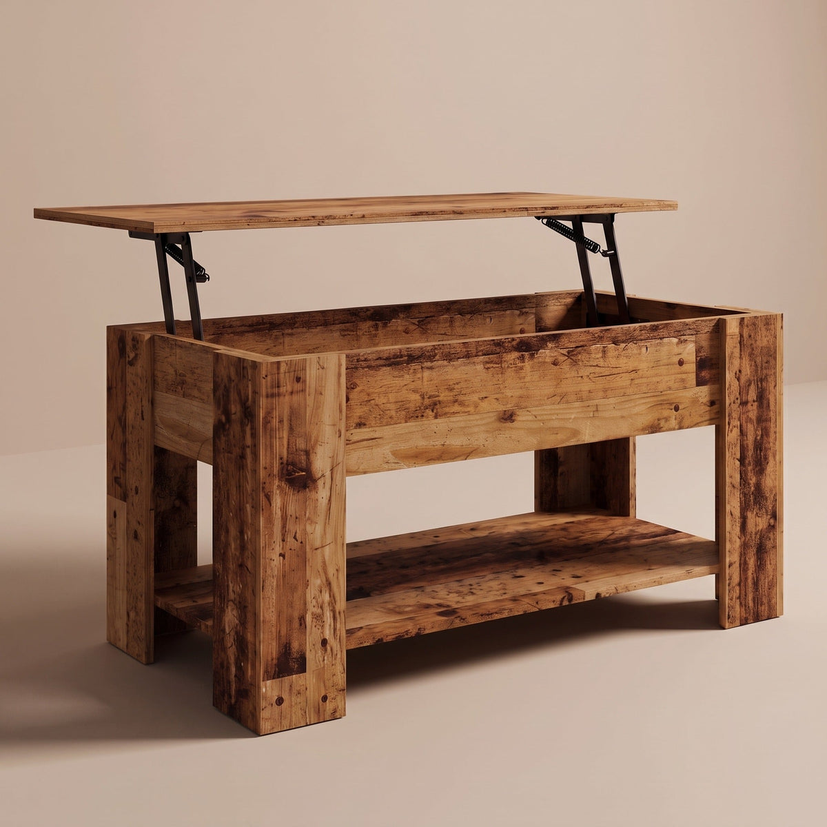 Table basse relevable Aveline en vieux bois, plateau relevé #Dimensions_101 × 49 × 52 cm #Couleur_Vieux bois