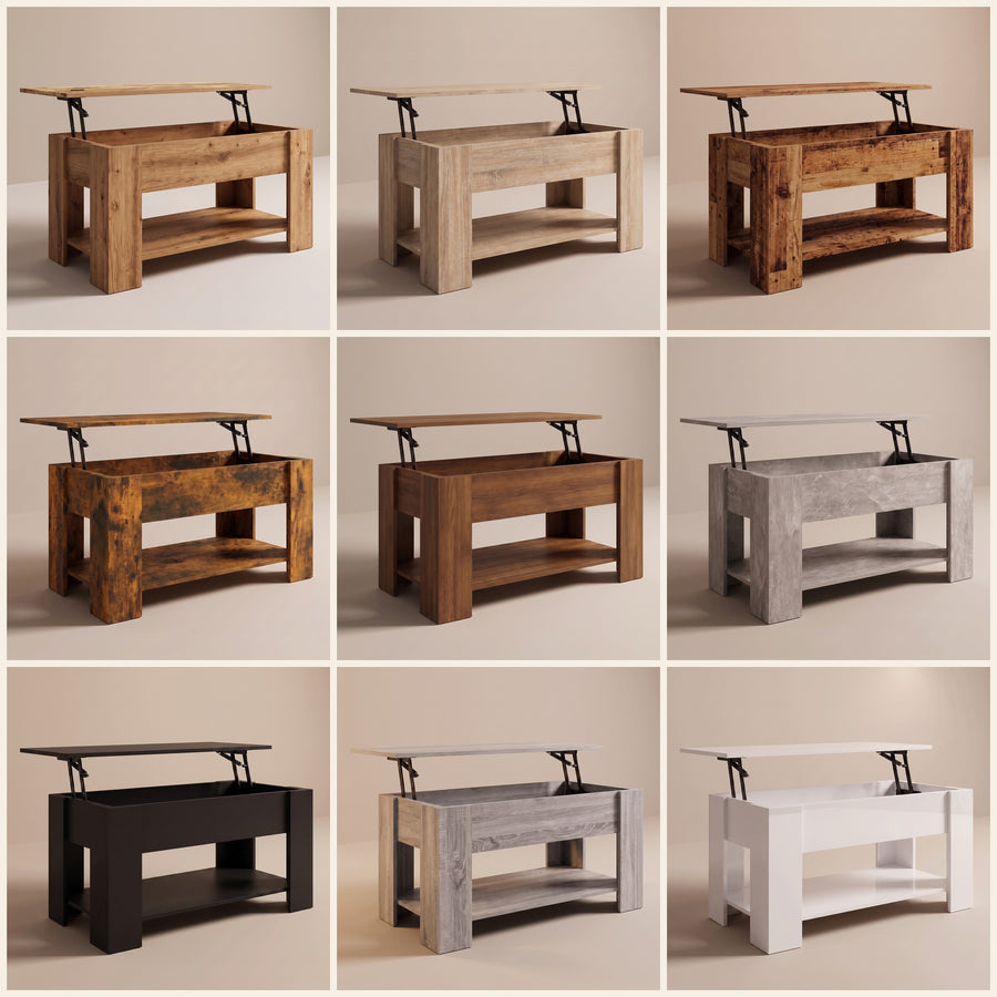 Six finitions de table basse décor bois, une seule à choisir