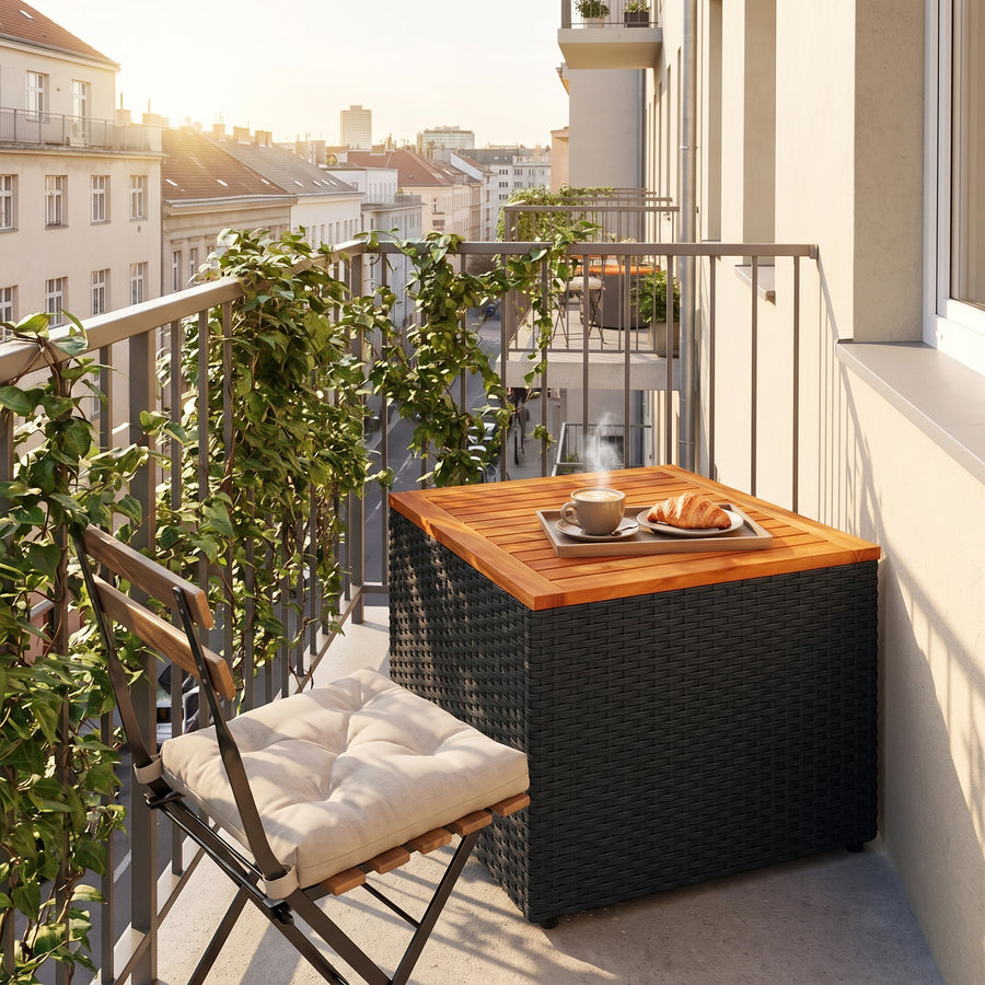 Cabana bois noir — petite, donc partout, sur un balcon étroit