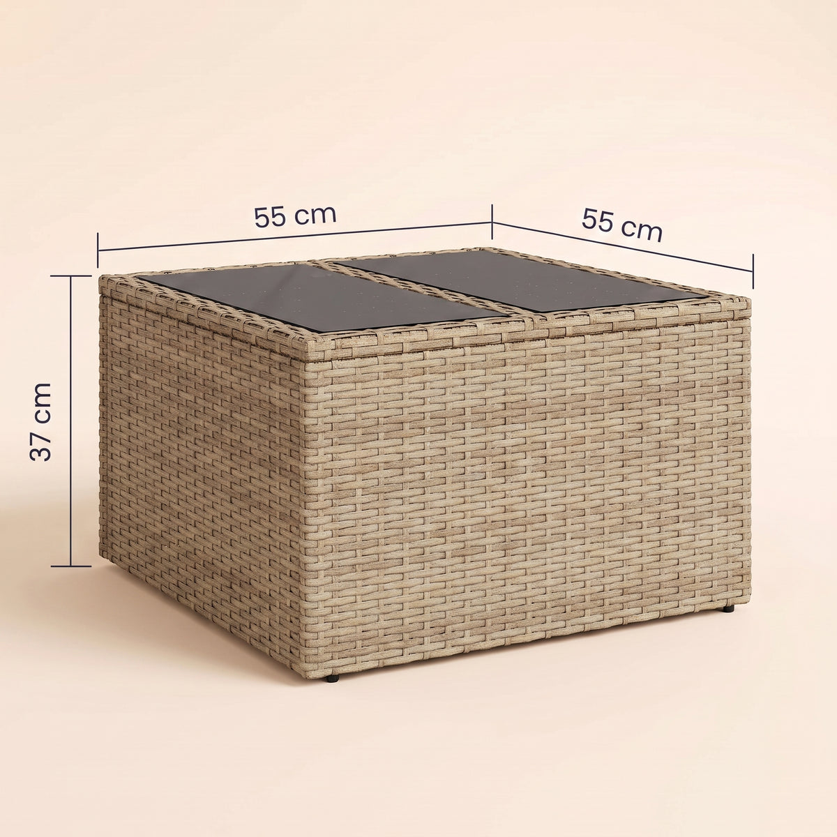 Table résine tressée Cabana, verre, beige, dimensions 55 × 55 × 37 cm #Matériau_Verre #Couleur_Beige