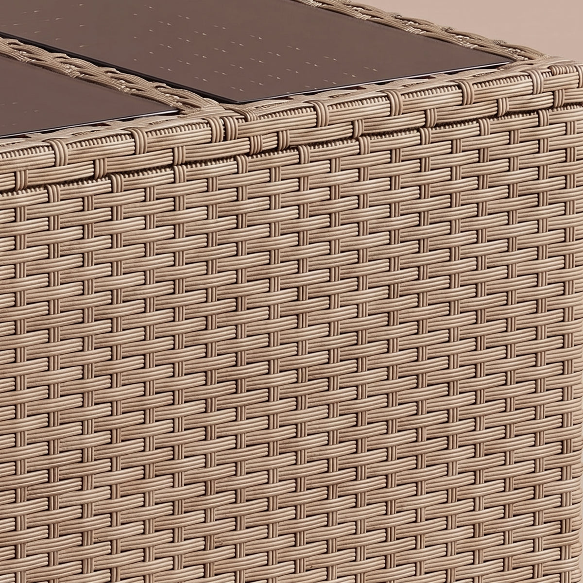 Table résine tressée Cabana, verre, beige, zoom tressage #Matériau_Verre #Couleur_Beige