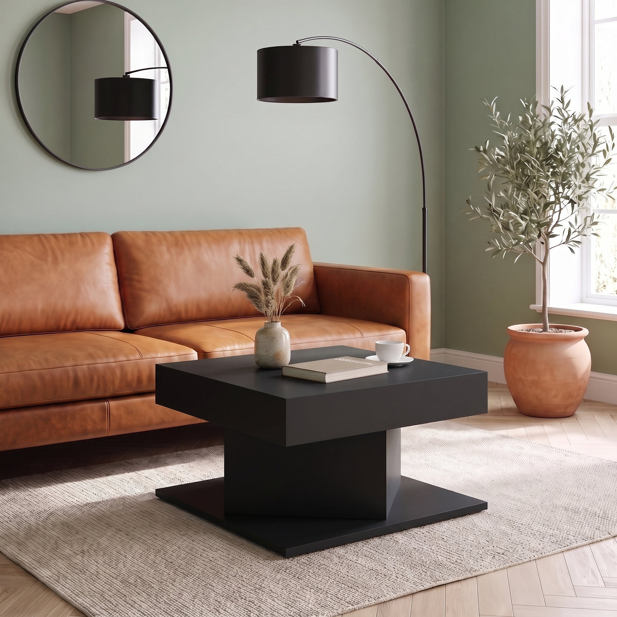 Table Dado noir en bout de canapé dans un salon lumineux #Couleur_Noir