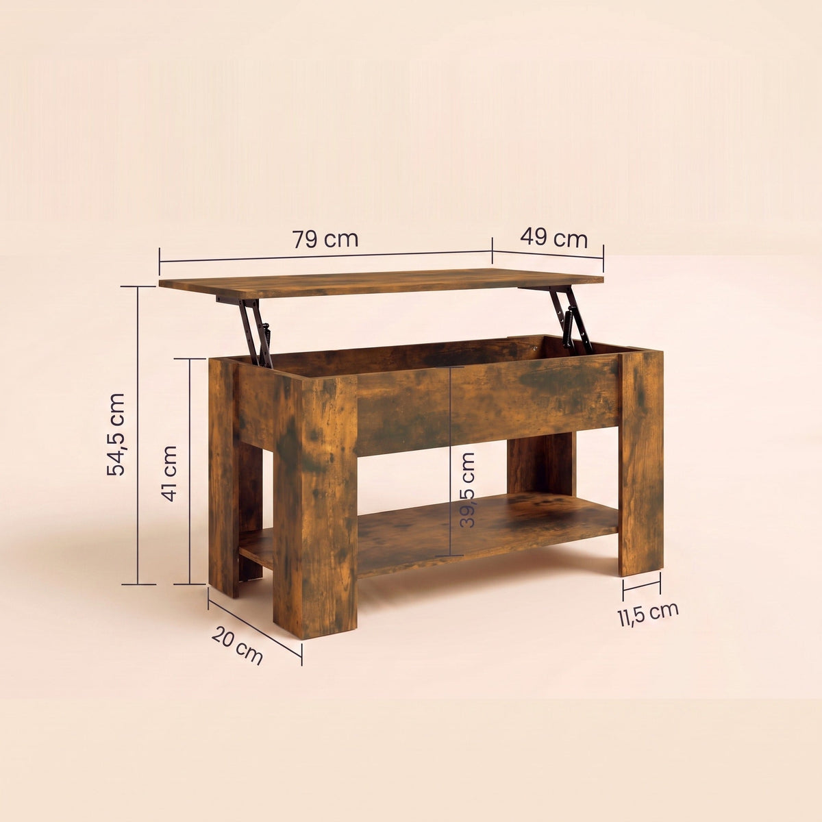 Dimensions de la table Aveline 79 × 49 cm : hauteur 41 cm, plateau relevé 54,5 cm #Dimensions_79 × 49 × 41 cm #Couleur_Chêne fumé