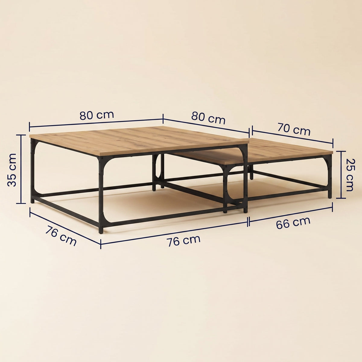 Gigognes carrées Duetta, chêne artisanal – dimensions 80 × 80 × 35 cm et 76 × 66 × 29 cm #Couleur_Chêne artisanal