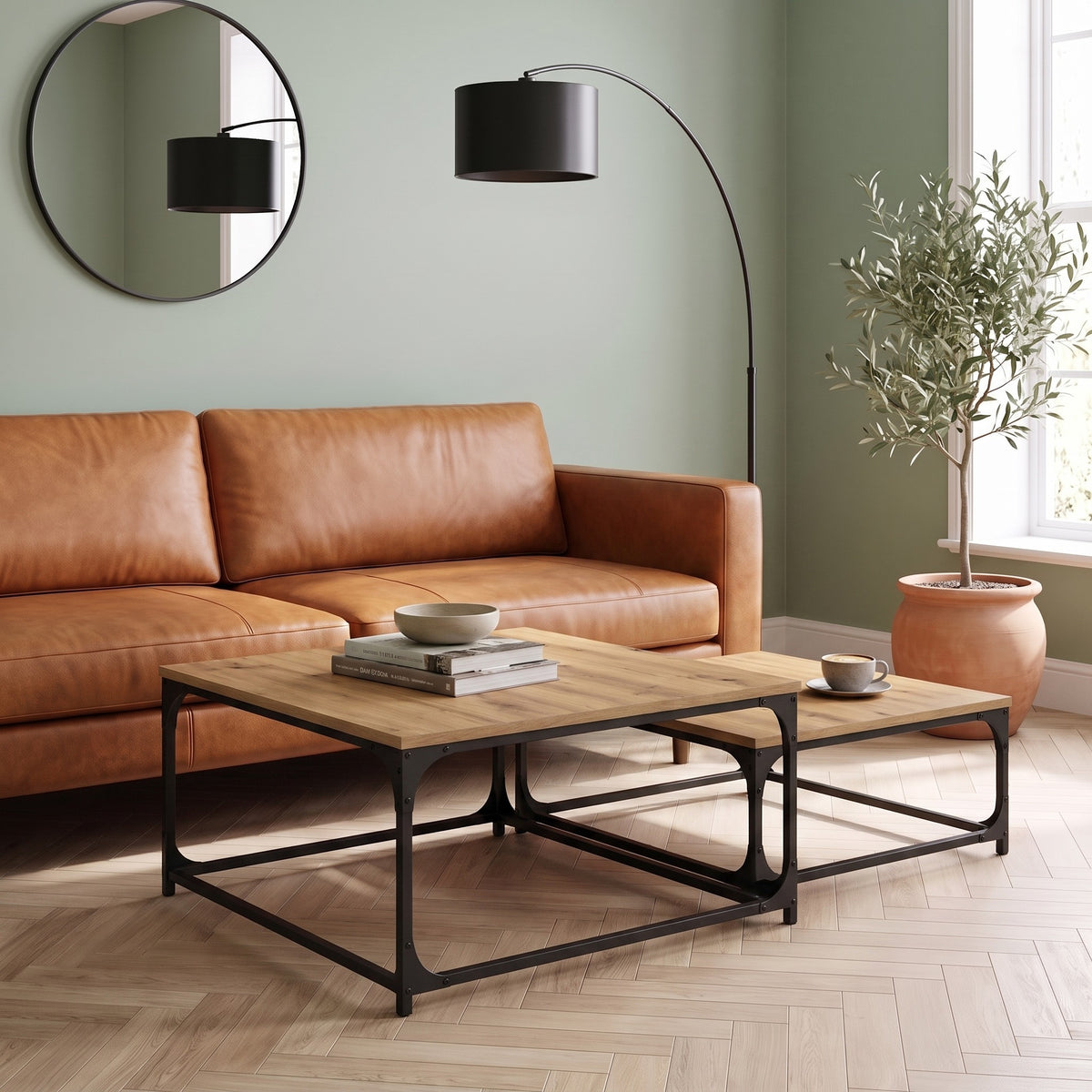 Gigognes carrées Duetta, chêne artisanal – en situation dans un salon #Couleur_Chêne artisanal
