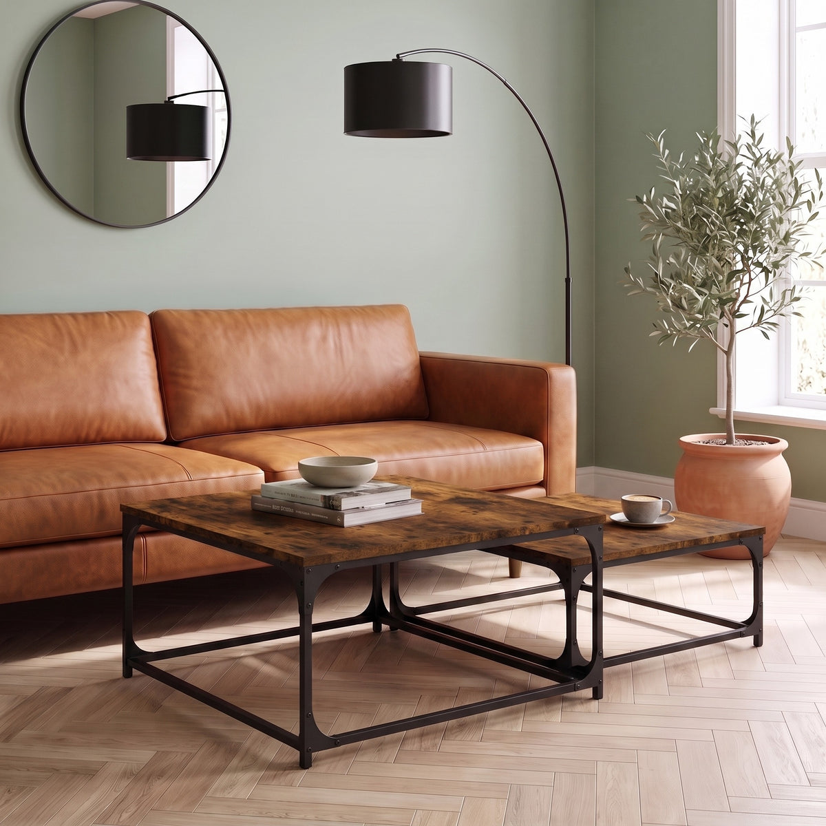 Gigognes carrées Duetta, chêne fumé – en situation dans un salon #Couleur_Chêne fumé