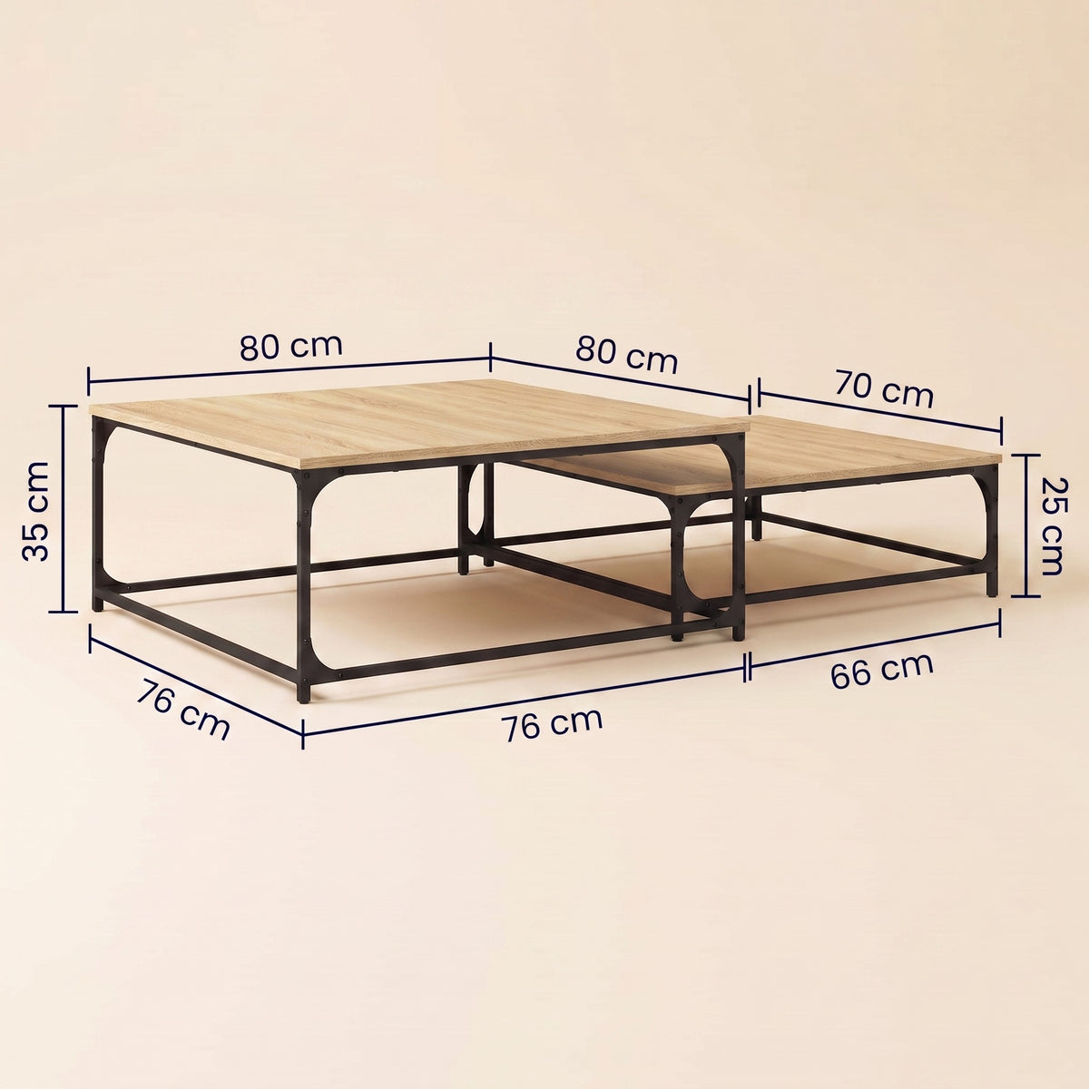 Gigognes carrées Duetta, chêne sonoma – dimensions 80 × 80 × 35 cm et 76 × 66 × 29 cm #Couleur_Chêne sonoma