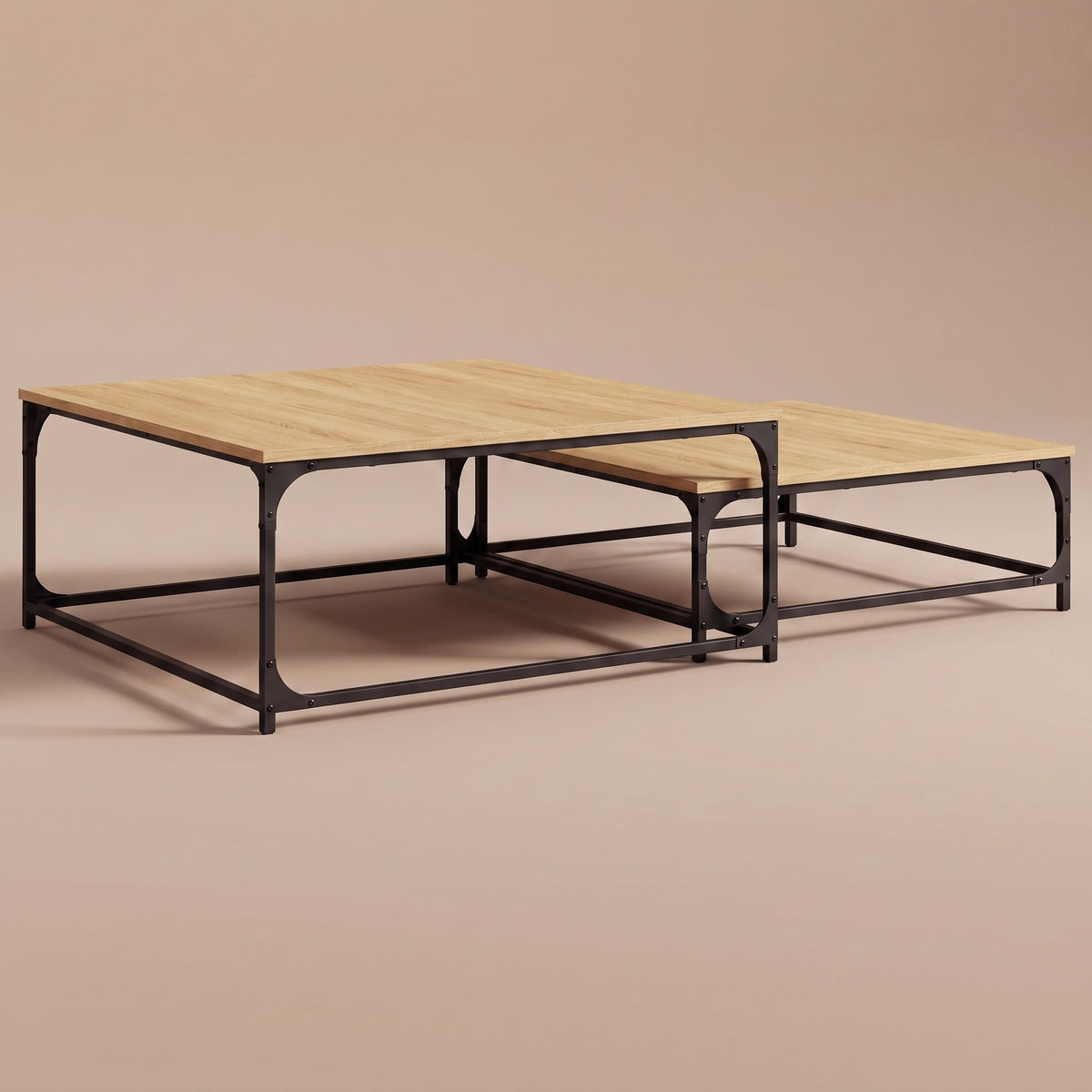 Gigognes carrées Duetta, chêne sonoma – les deux tables imbriquées #Couleur_Chêne sonoma