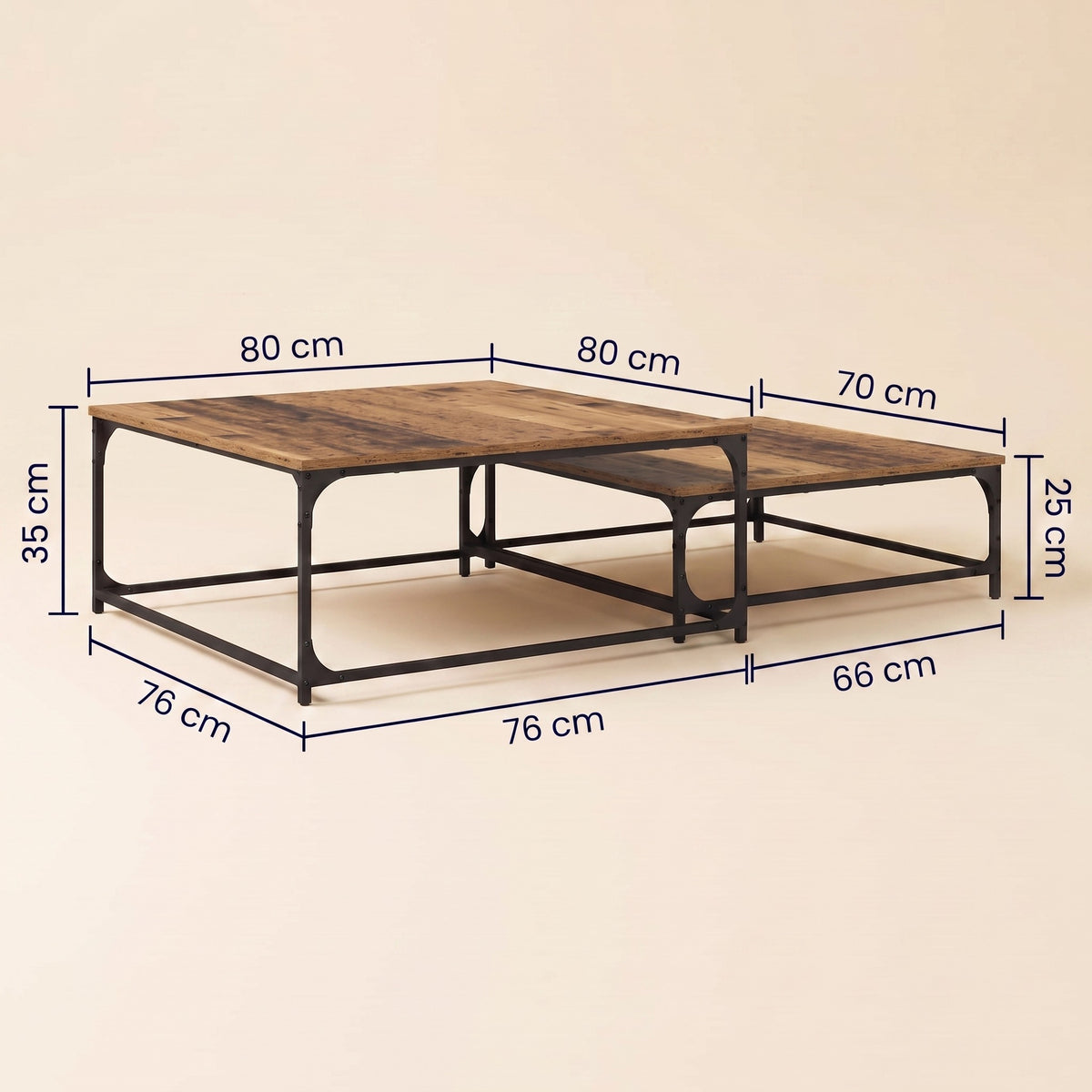 Gigognes carrées Duetta, vieux bois – dimensions 80 × 80 × 35 cm et 76 × 66 × 29 cm #Couleur_Vieux bois