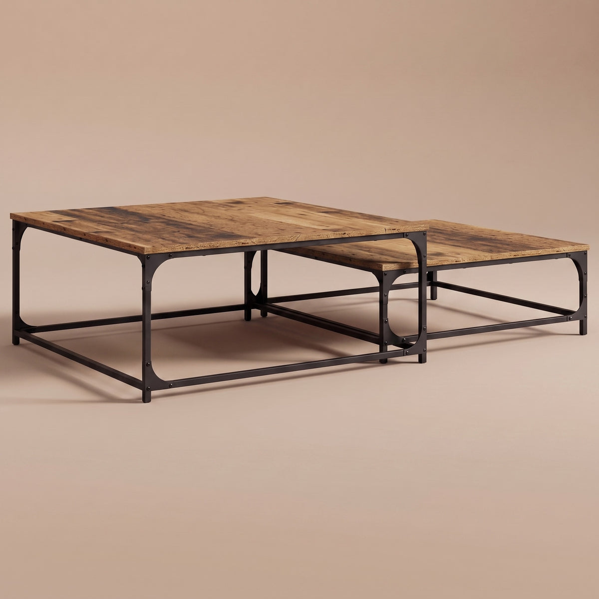Gigognes carrées Duetta, vieux bois – les deux tables imbriquées #Couleur_Vieux bois
