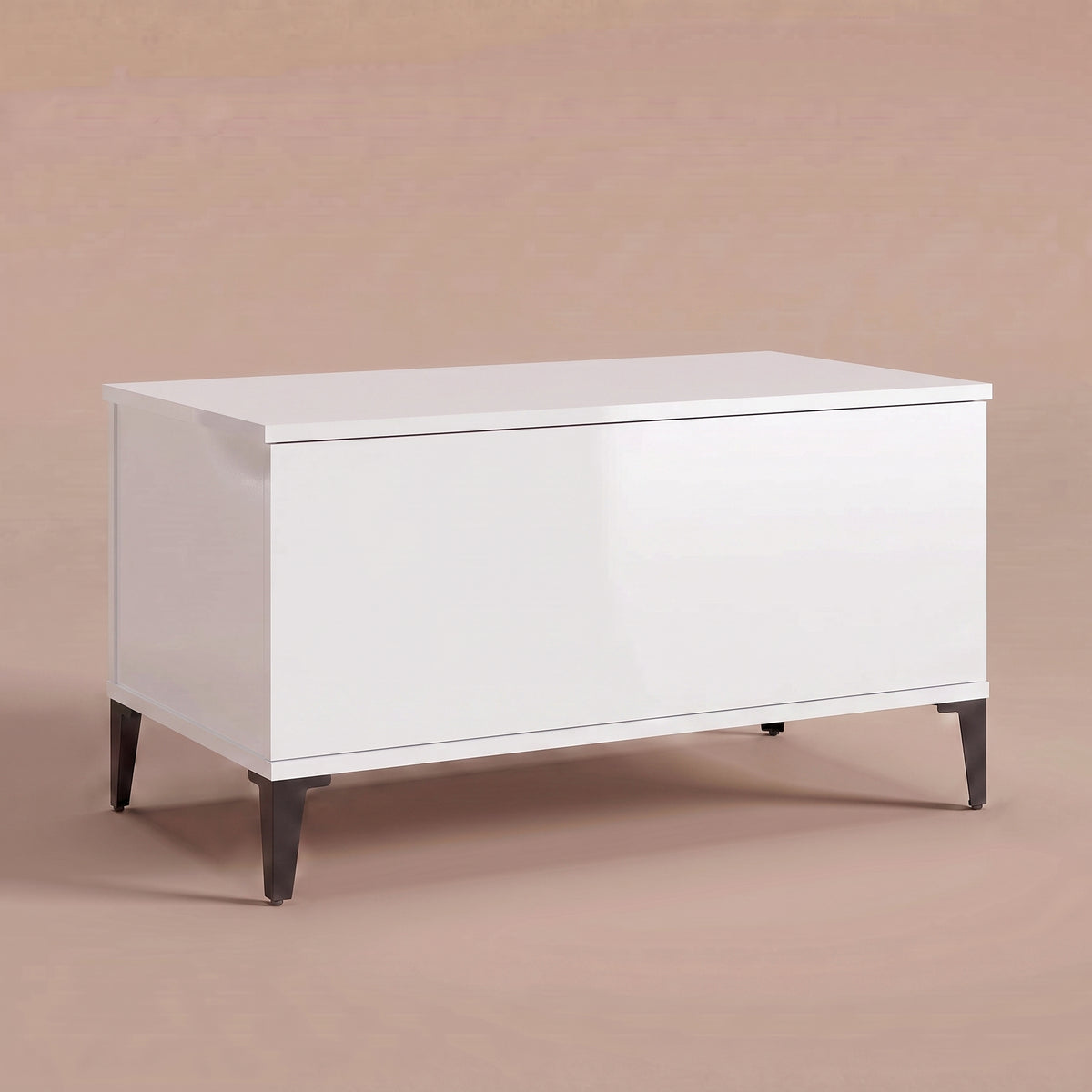 Table basse relevable Elva blanc brillant fermée, pieds effilés en métal noir #Dimensions_90 × 44,5 × 45 cm #Couleur_Blanc brillant