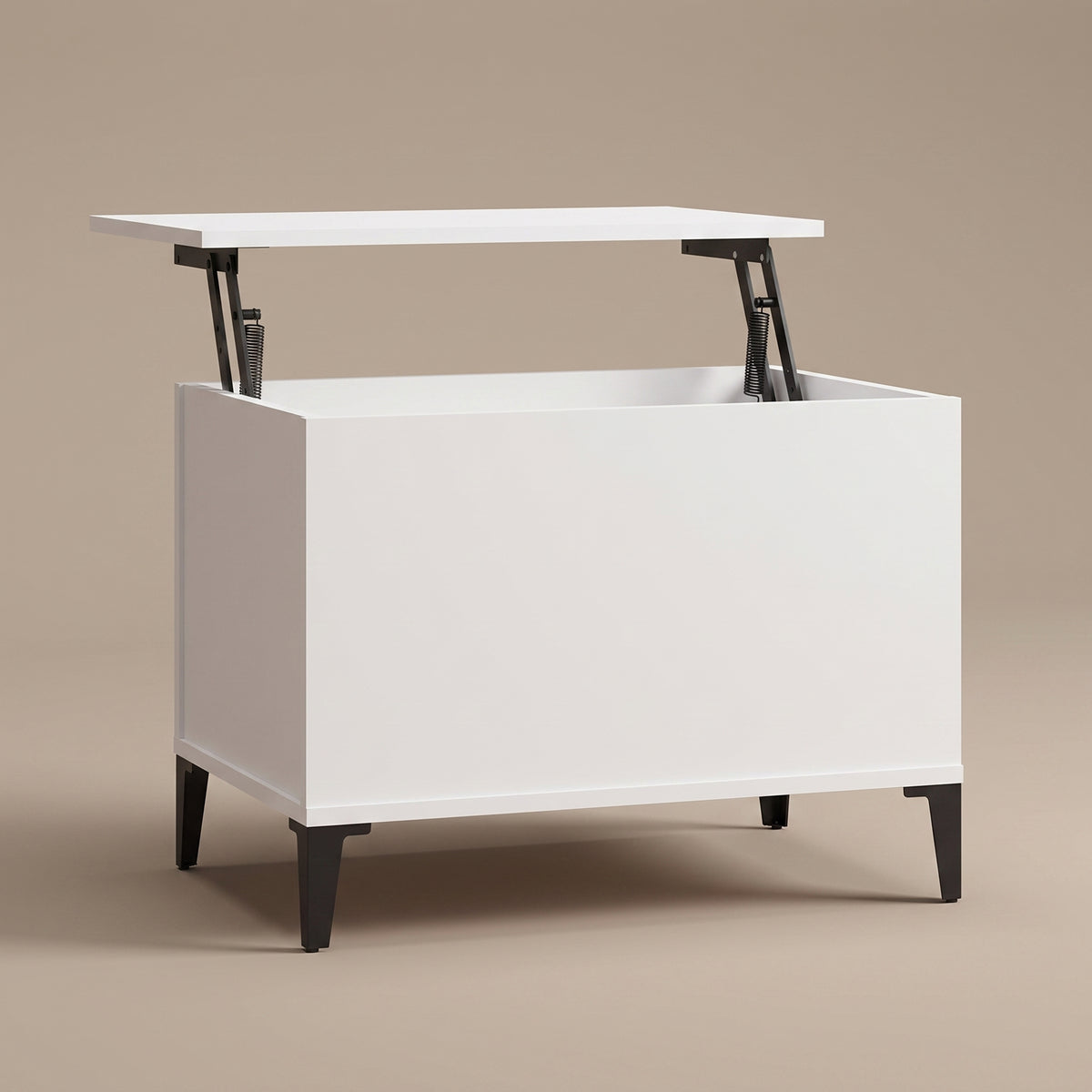 Table basse relevable Elva blanc, plateau relevé sur double mécanisme à ressorts #Dimensions_60 × 44,5 × 45 cm #Couleur_Blanc