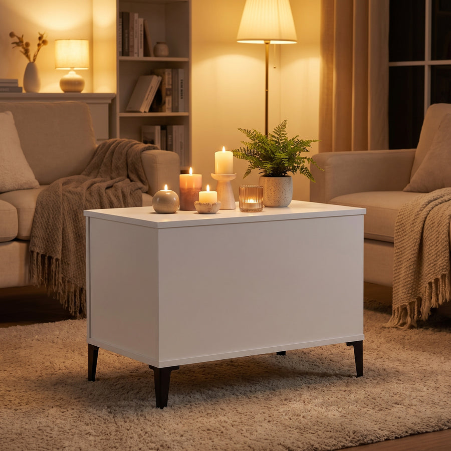 Table basse relevable Elva blanc, ambiance du soir aux bougies
