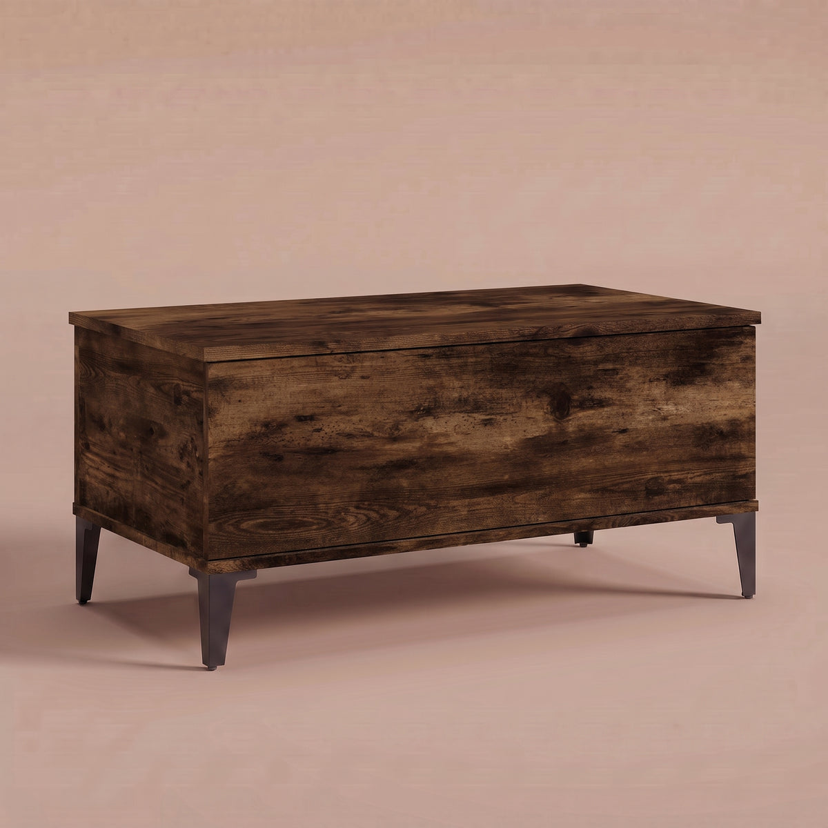Table basse relevable Elva chêne fumé fermée, pieds effilés en métal noir #Dimensions_90 × 44,5 × 45 cm #Couleur_Chêne fumé