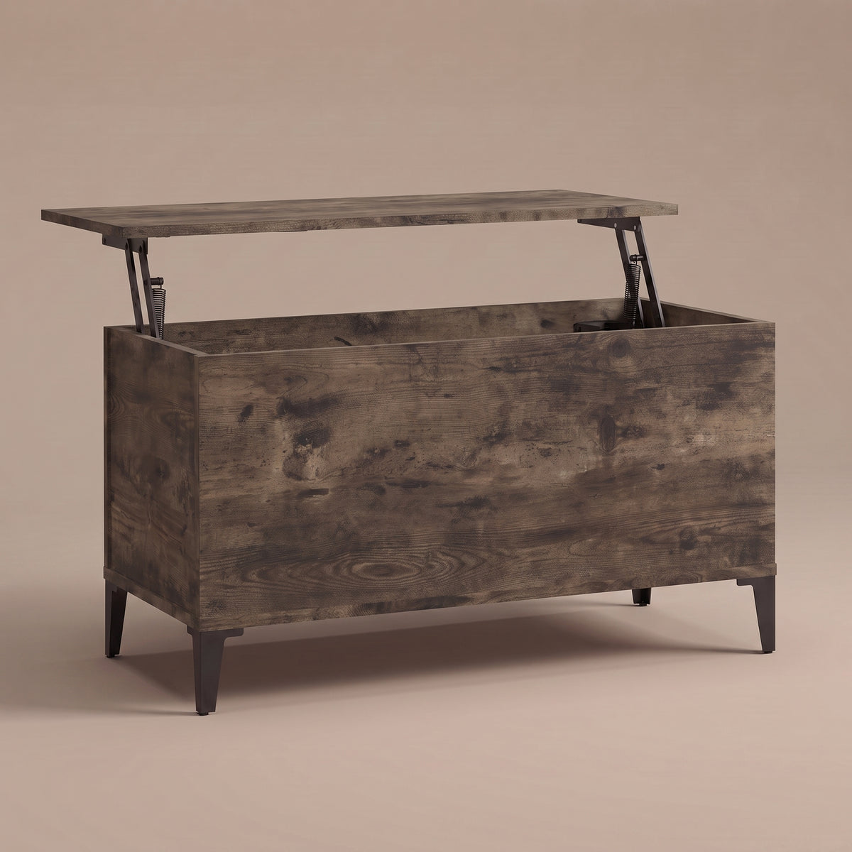 Table basse relevable Elva chêne fumé, plateau relevé sur double mécanisme à ressorts #Dimensions_90 × 44,5 × 45 cm #Couleur_Chêne fumé
