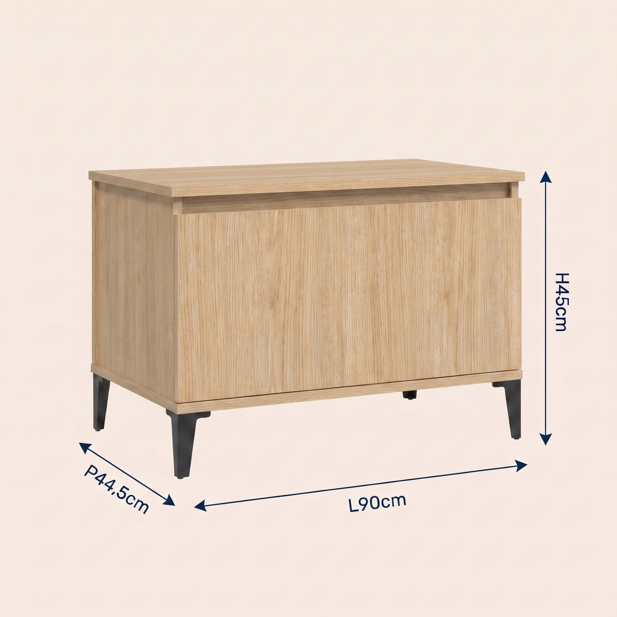 Dimensions de la table basse relevable Elva chêne sonoma #Dimensions_90 × 44,5 × 45 cm #Couleur_Chêne sonoma