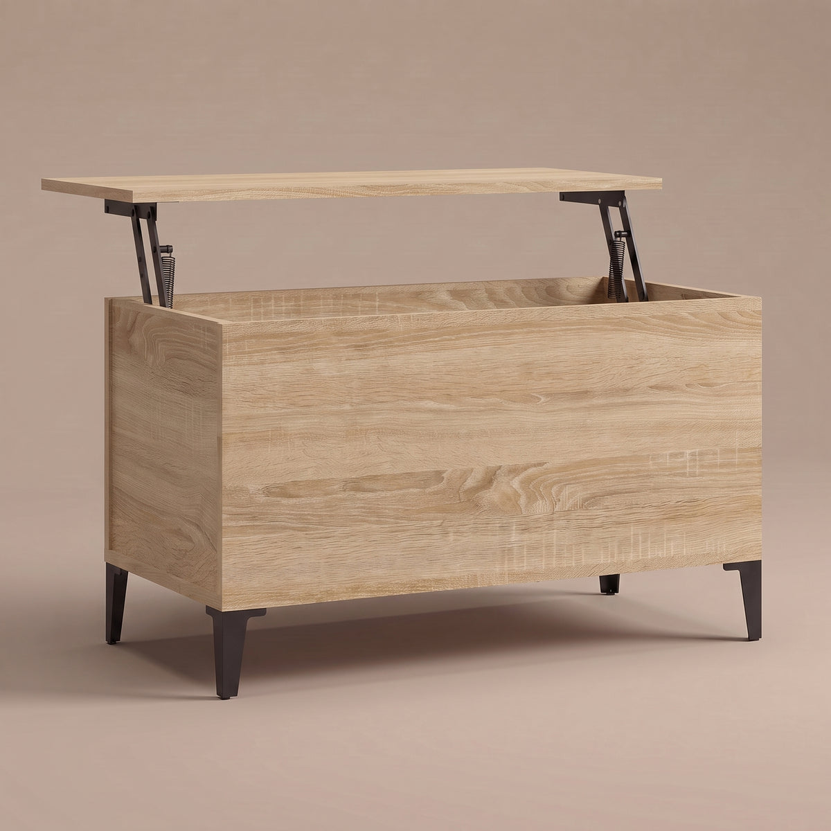 Table basse relevable Elva chêne sonoma, plateau relevé sur double mécanisme à ressorts #Dimensions_90 × 44,5 × 45 cm #Couleur_Chêne sonoma