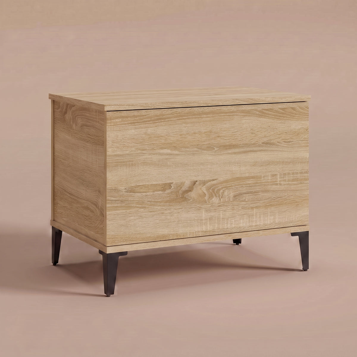 Table basse relevable Elva chêne sonoma fermée, pieds effilés en métal noir #Dimensions_60 × 44,5 × 45 cm #Couleur_Chêne sonoma