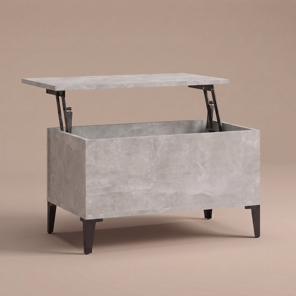 Table basse relevable Elva gris béton, plateau relevé sur double mécanisme à ressorts #Dimensions_90 × 44,5 × 45 cm #Couleur_Gris béton