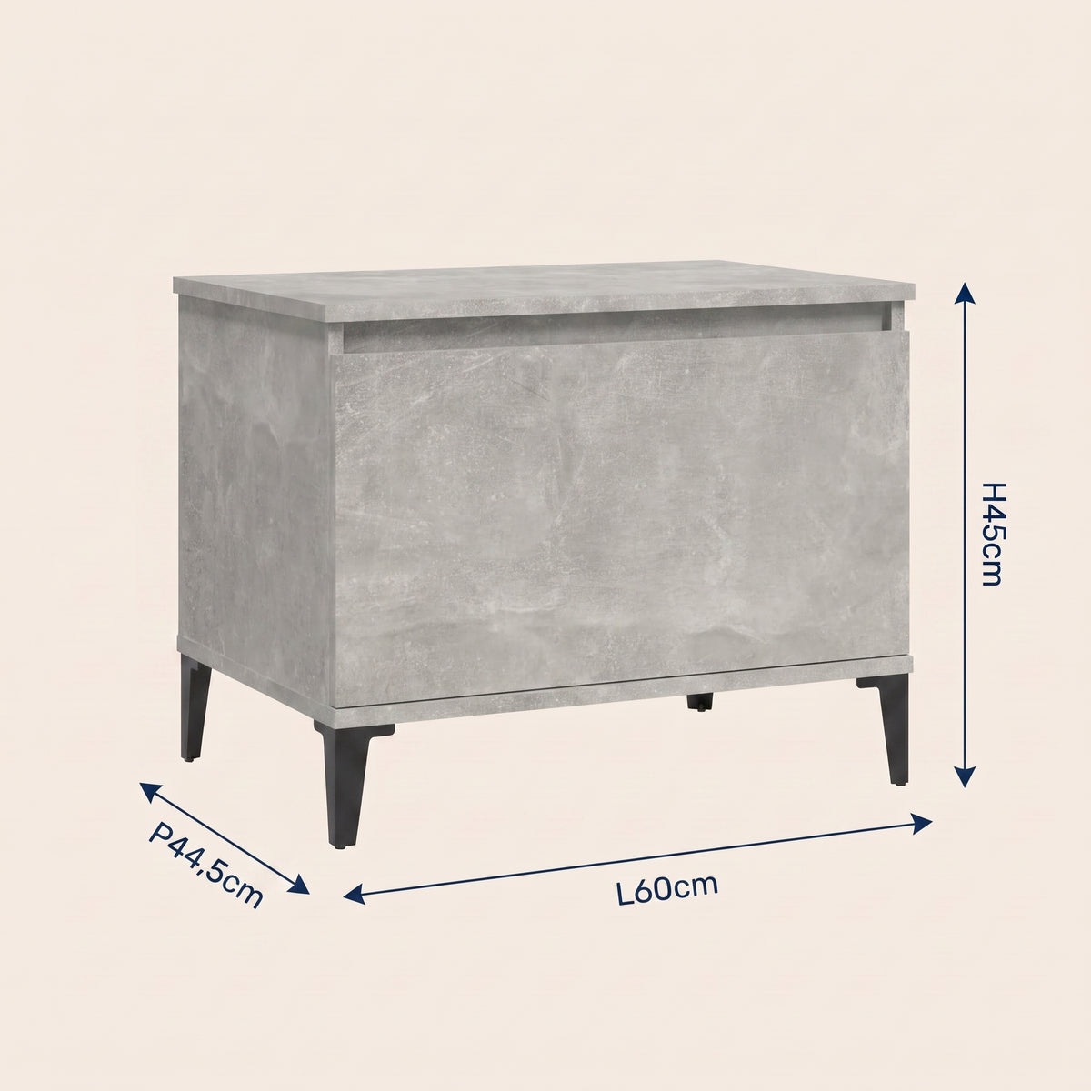 Dimensions de la table basse relevable Elva gris béton #Dimensions_60 × 44,5 × 45 cm #Couleur_Gris béton