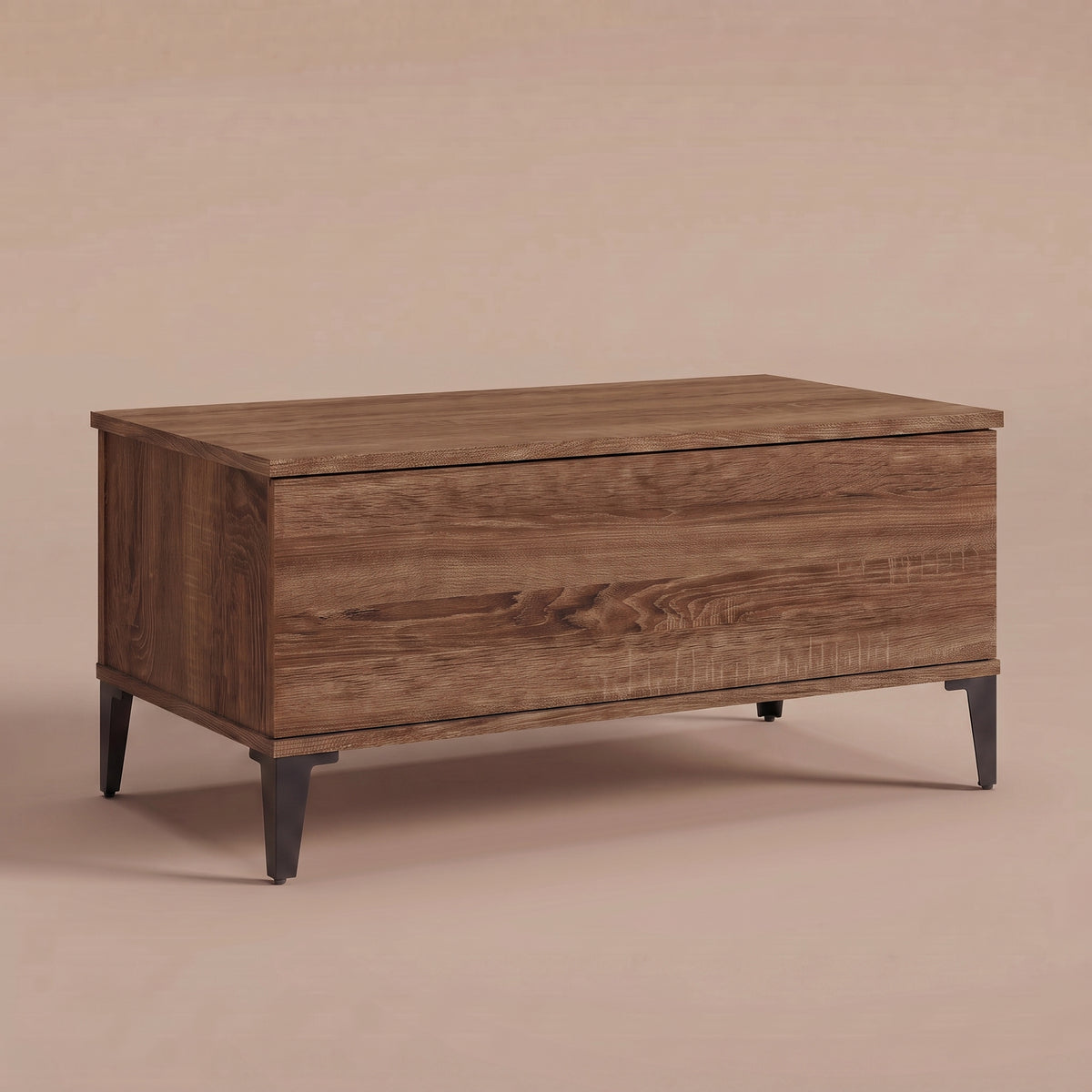 Table basse relevable Elva chêne marron fermée, pieds effilés en métal noir #Dimensions_90 × 44,5 × 45 cm #Couleur_Chêne marron