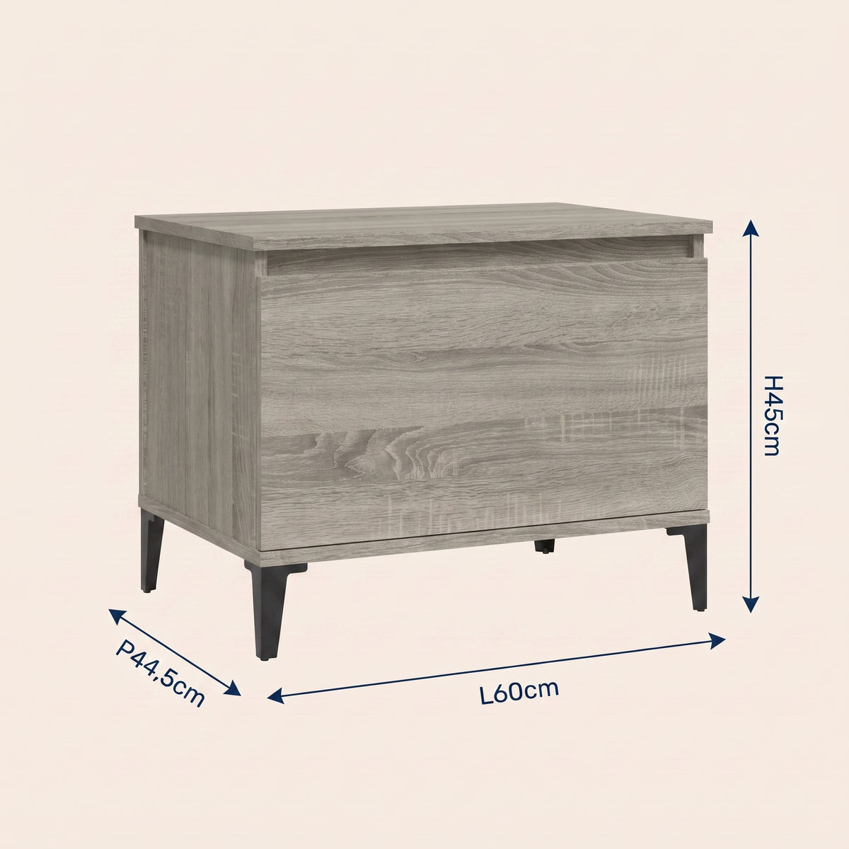Dimensions de la table basse relevable Elva sonoma gris #Dimensions_60 × 44,5 × 45 cm #Couleur_Sonoma gris
