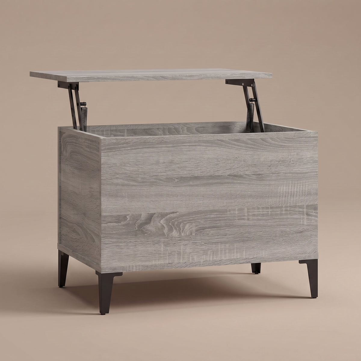 Table basse relevable Elva sonoma gris, plateau relevé sur double mécanisme à ressorts #Dimensions_60 × 44,5 × 45 cm #Couleur_Sonoma gris