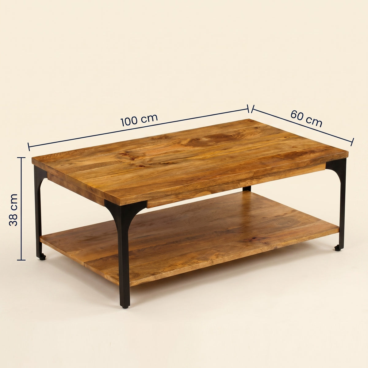 Table bois et acier Forgia, bois artisanal – dimensions 100 × 60 × 38 cm #Couleur_Bois artisanal
