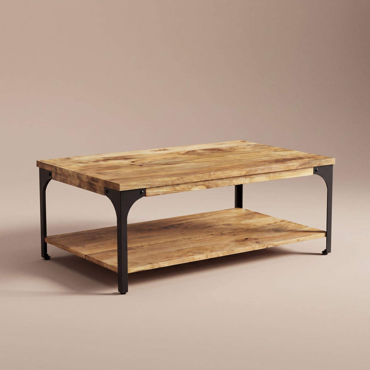 Table bois et acier Forgia, bois artisanal – vue trois quarts #Couleur_Bois artisanal