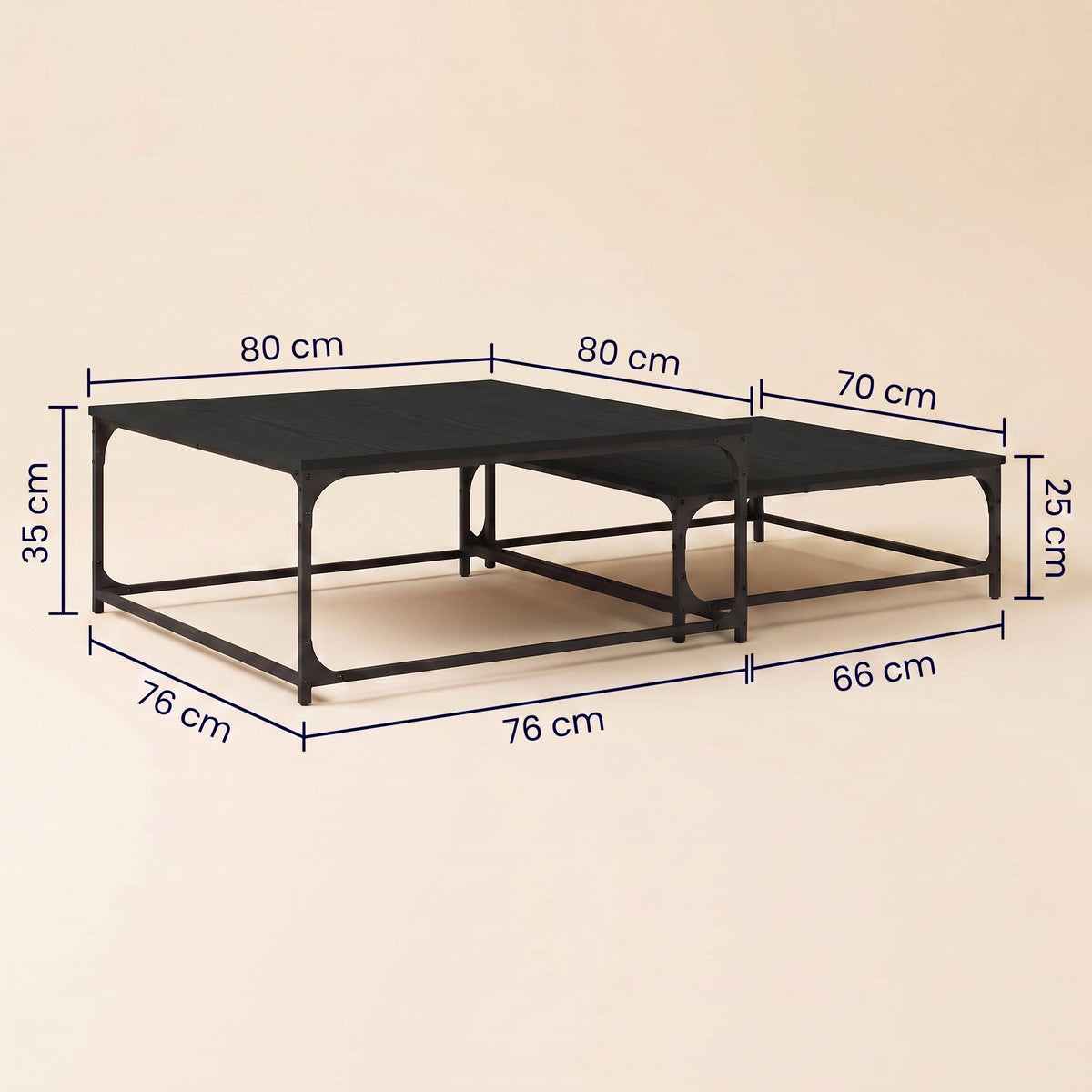 Dimensions des Gemella : 80 x 80 x 35 cm et 70 x 70 x 25 cm #Couleur_Noir
