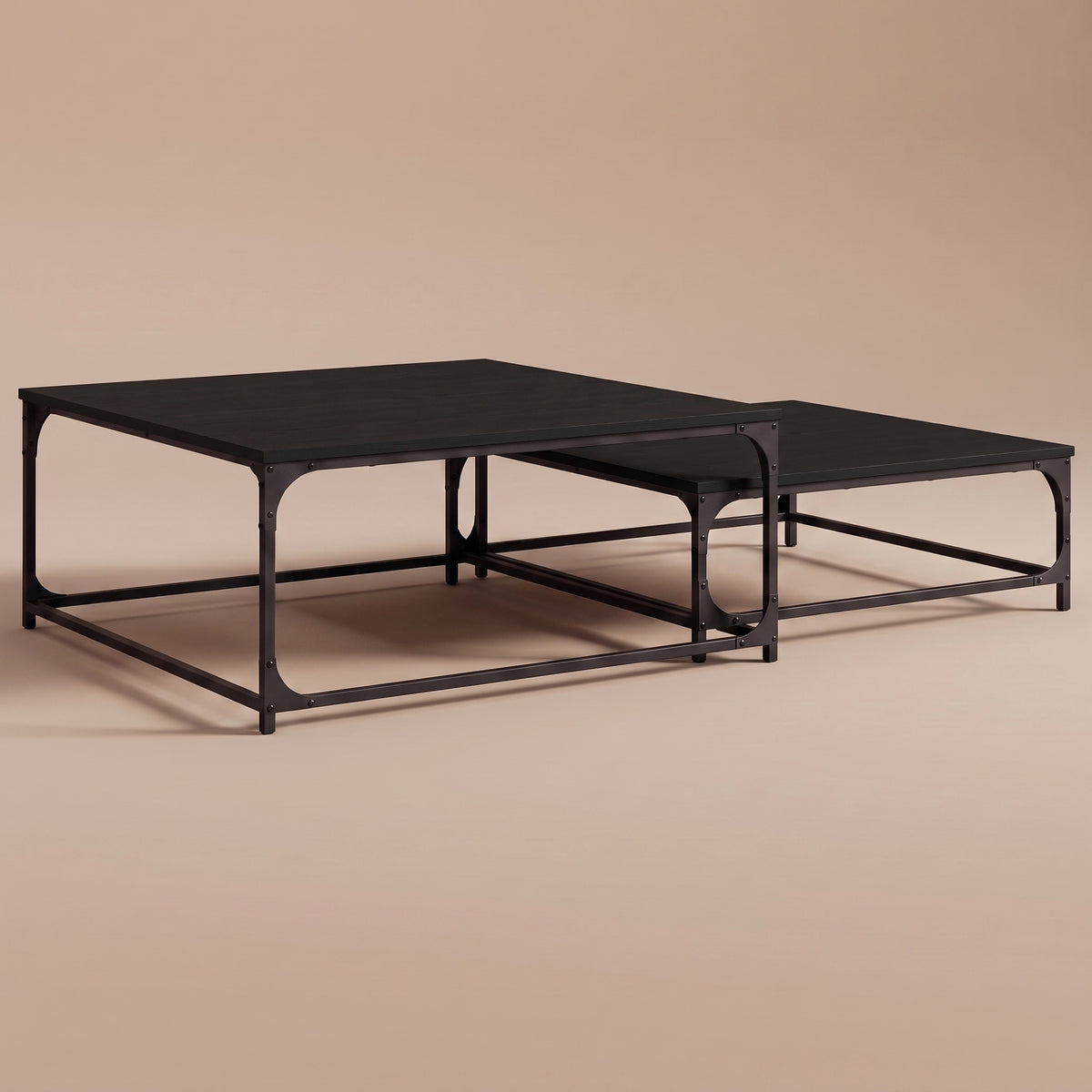 Tables gigognes Gemella, noir, empilées vue 3/4 #Couleur_Noir