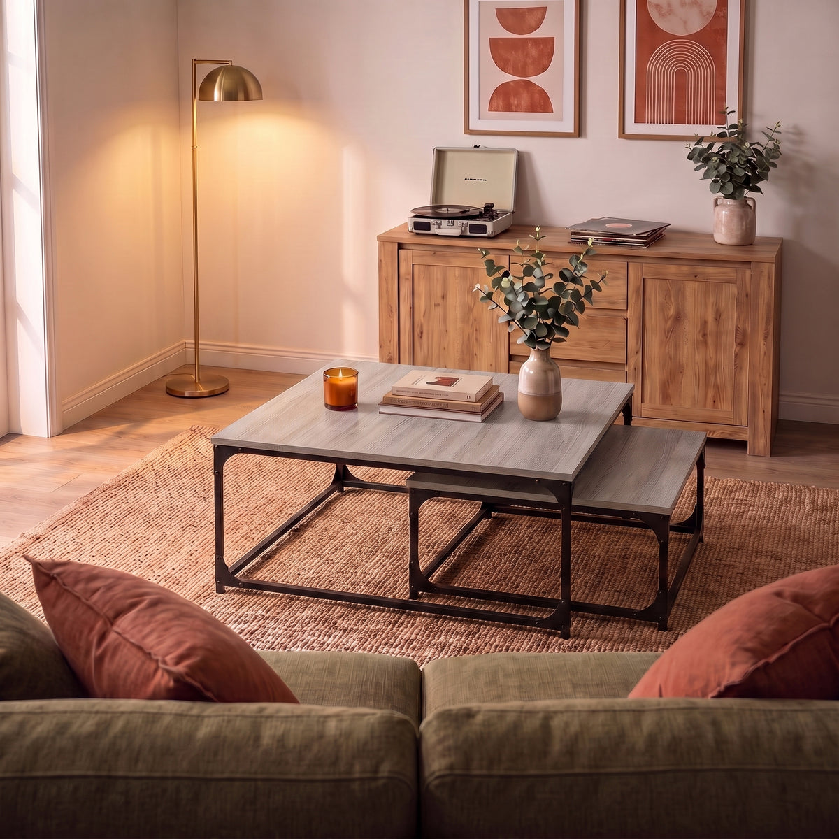 Tables gigognes Gemella sonoma gris, ambiance du soir #Couleur_Sonoma Gris