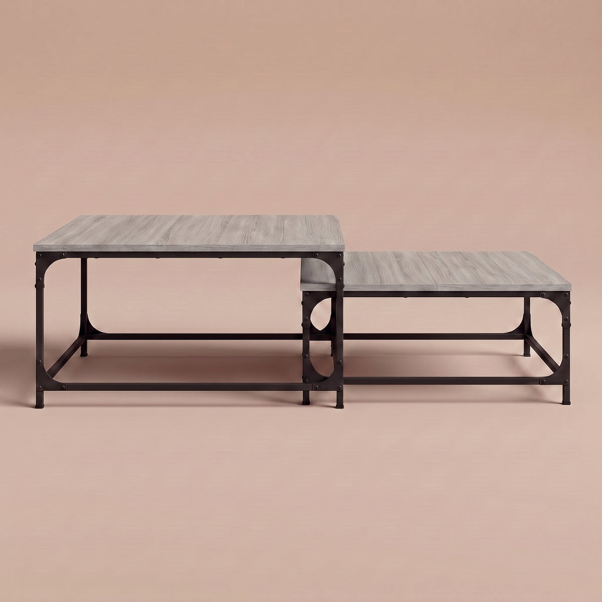 Tables gigognes Gemella sonoma gris, séparées vues de face #Couleur_Sonoma Gris