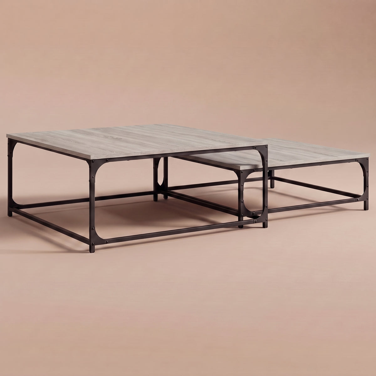 Tables gigognes Gemella, sonoma gris, empilées vue 3/4 #Couleur_Sonoma Gris