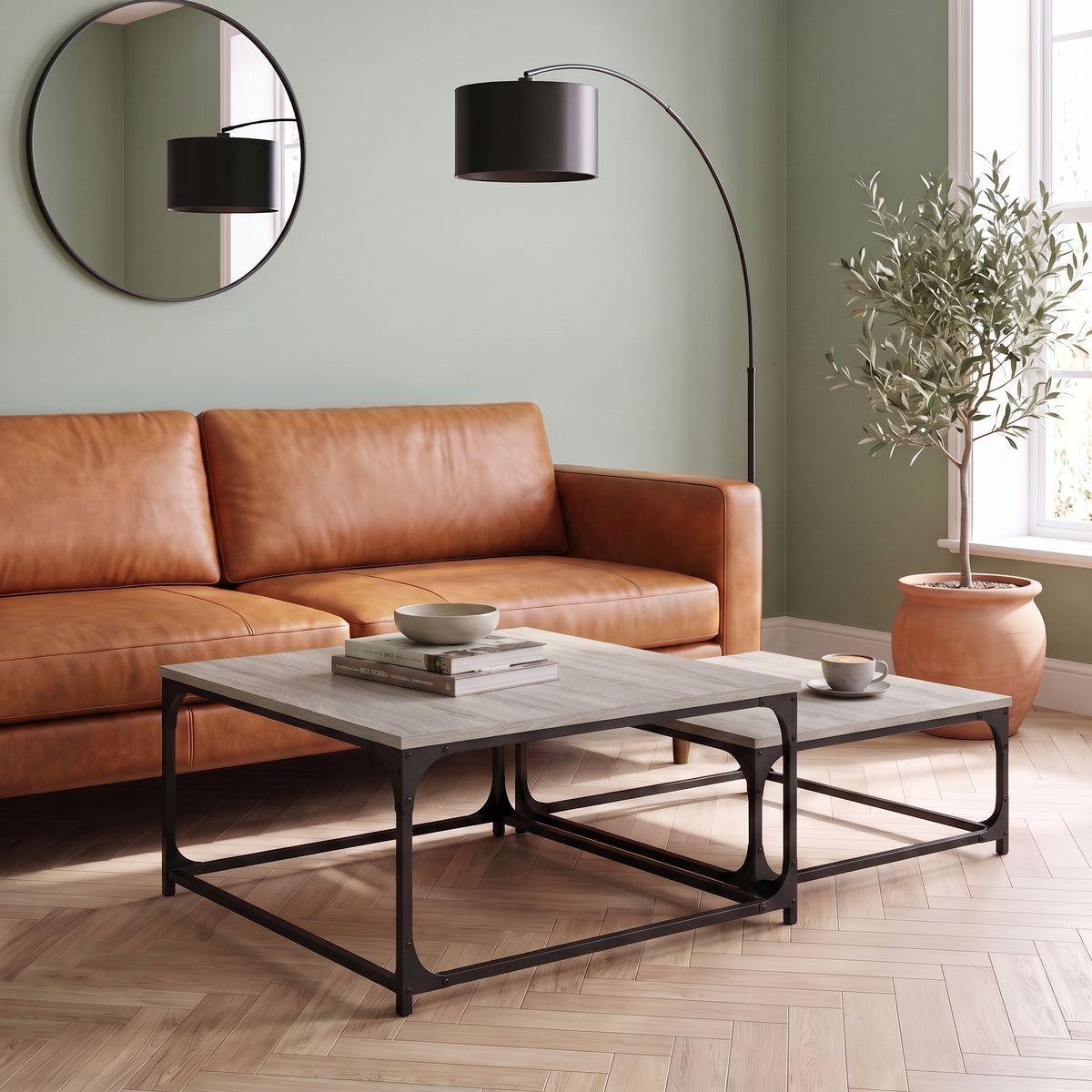 Tables gigognes Gemella sonoma gris dans un salon lumineux #Couleur_Sonoma Gris
