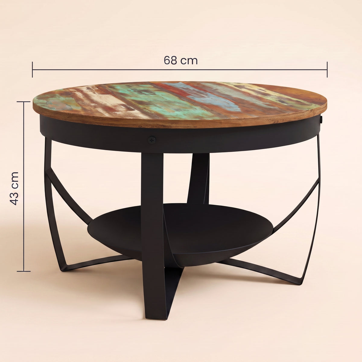 Dimensions de la table Halo : 68 cm de diamètre, 43 cm de haut #Couleur_Bois coloré