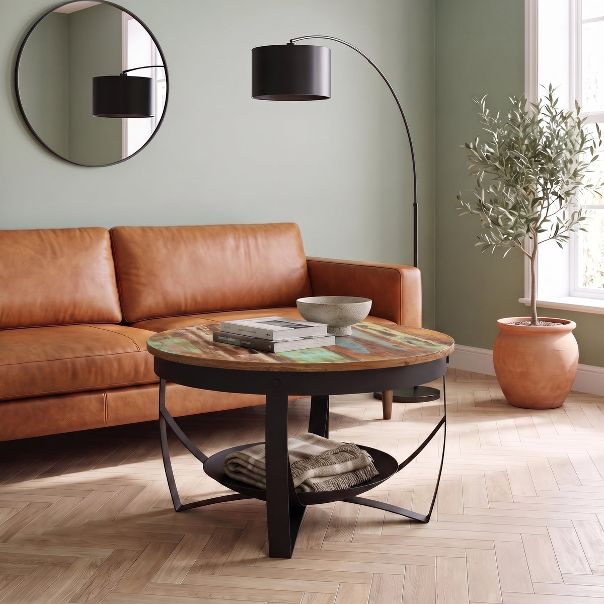 Table Halo bois coloré dans un salon lumineux #Couleur_Bois coloré